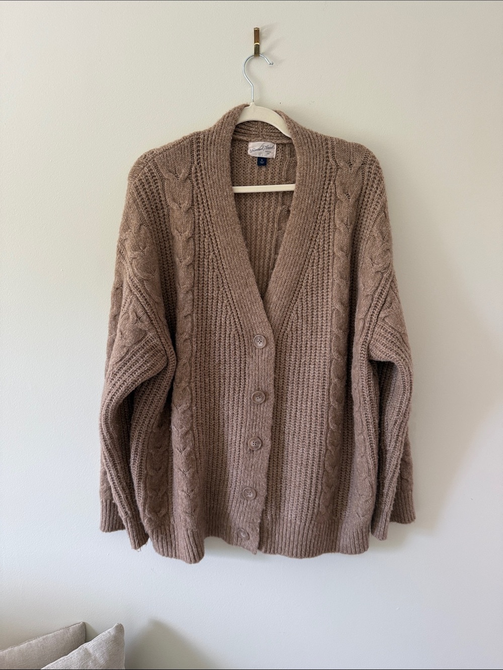 Universal Thread Taupe Cable Knit Button Front Cardigan